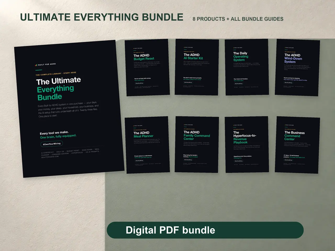 Ultimate Everything digital bundle with its start-here guide and the real covers of all eight included individual products.